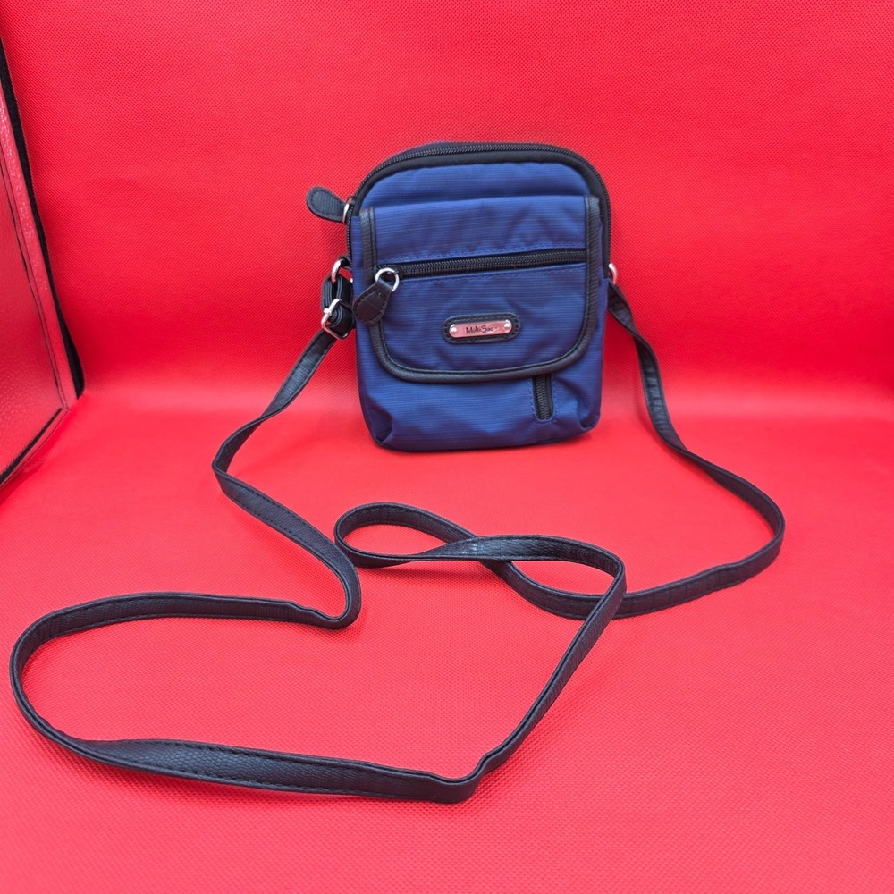 Multi Sac Crossbody Purse Blue Canvas 8 Pockets Mini Travel Purse
